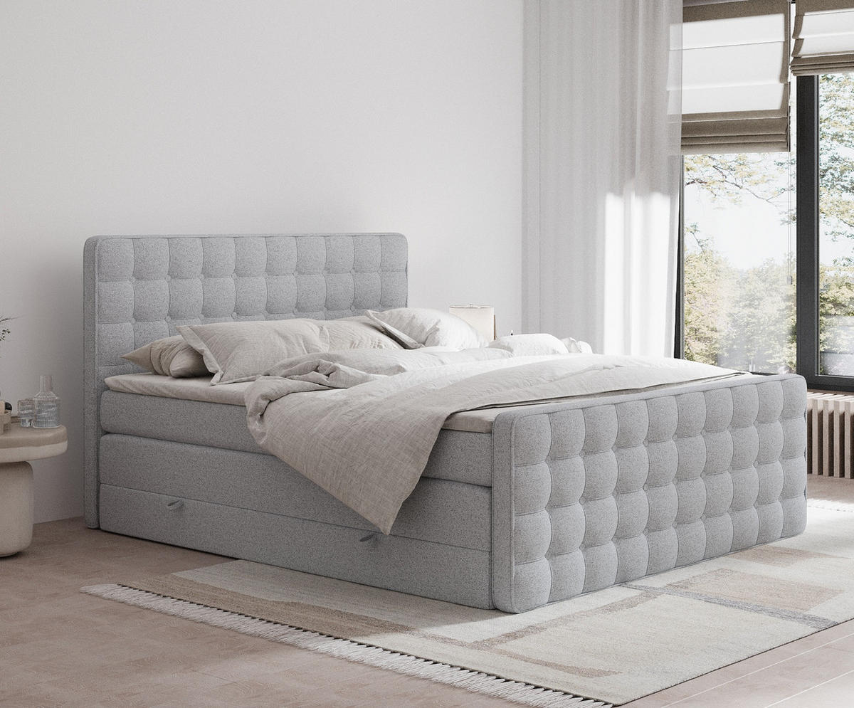 BOXSPRINGBETT Velouria Hellgrau 140/200 cm - Hellgrau/Schwarz, Holz/Holzwerkstoff (140/200cm) - Maison de Reve