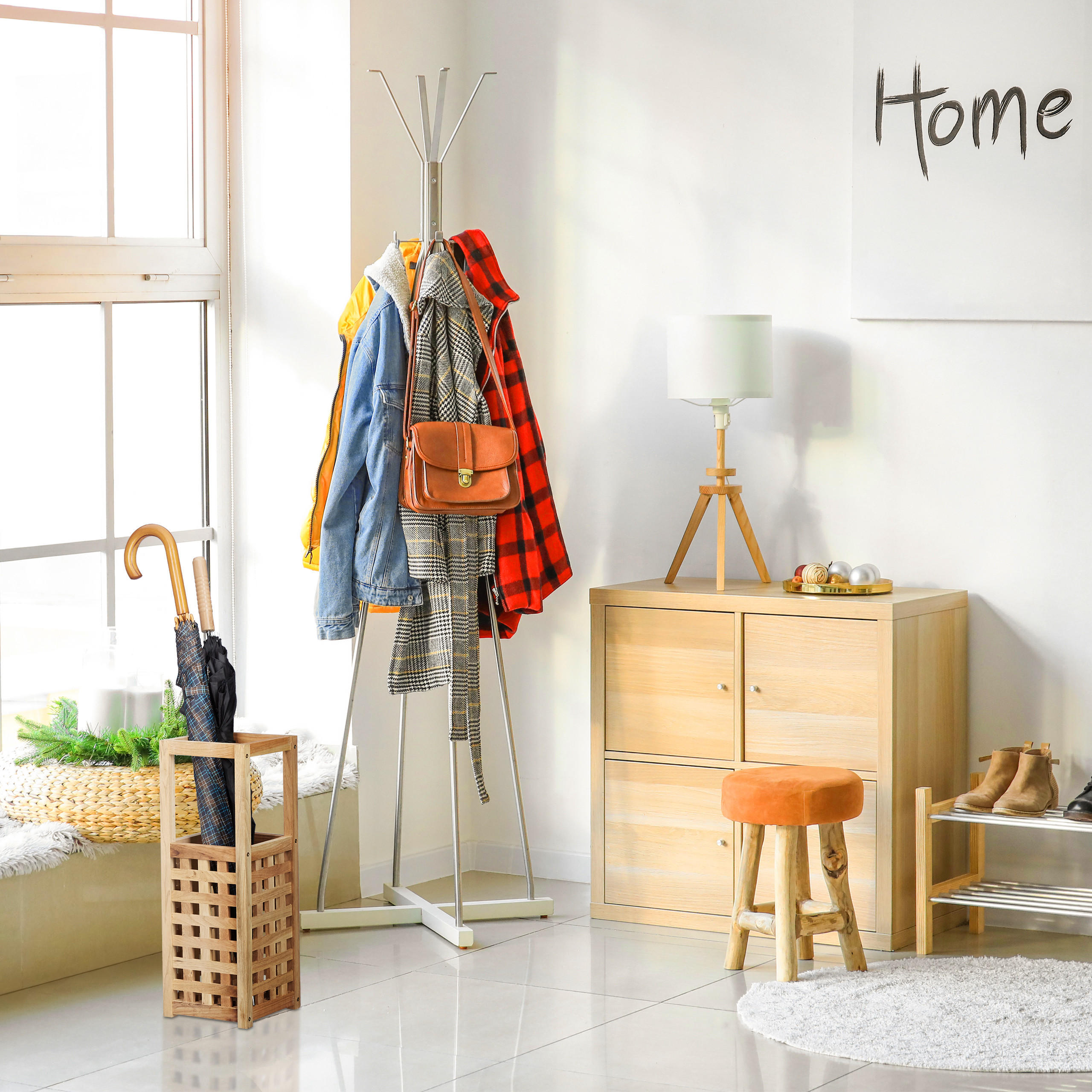 SCHIRMSTÄNDER - Hellbraun, Holz (18/50/18cm) - Relaxdays