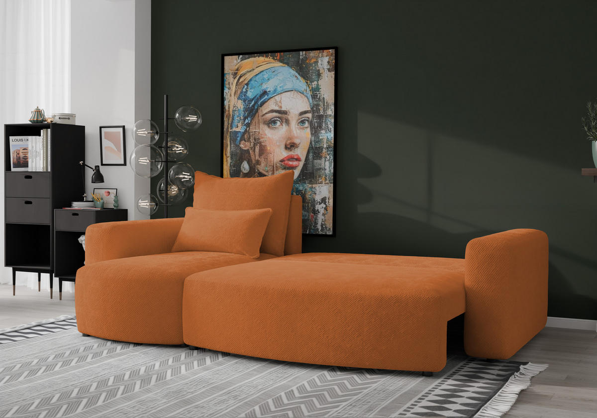 ECKSOFA Travis mit Bettkasten und Schlaffunktion, L-Form, Cord, Universal - Rostfarben, Holzwerkstoff (248/148cm) - 4ALL HOME