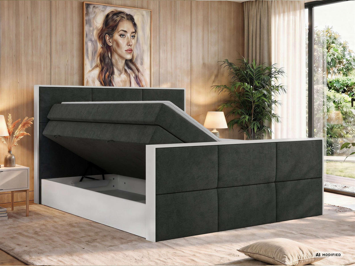 POSTEL BOXSPRING DELVIT KING DUO 140/200 - Tmavě šedá Strukturovaná látka - Topper Visco - H4 - černá/tmavě šedá, textil/plast (140/200cm) - MKS