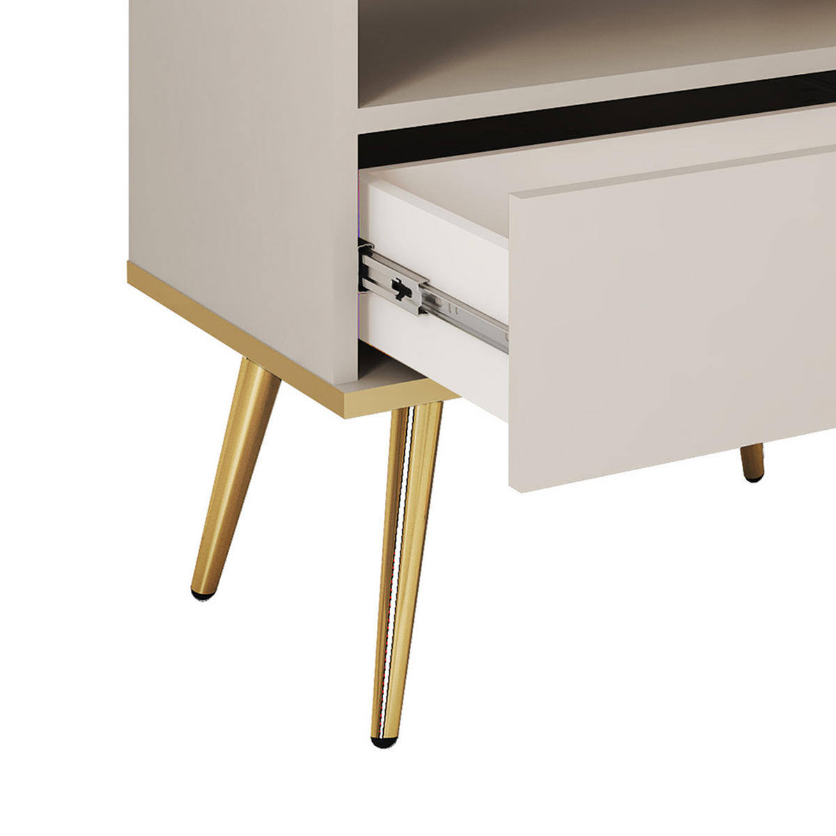 NACHTTISCH Beige - S-54, Hochglanz, Schubladen Push-to-Open 54x39x59 cm Beige/Gold - Beige/Goldfarben, Holzwerkstoff/Kunststoff (54/59/39cm) - DomoHome