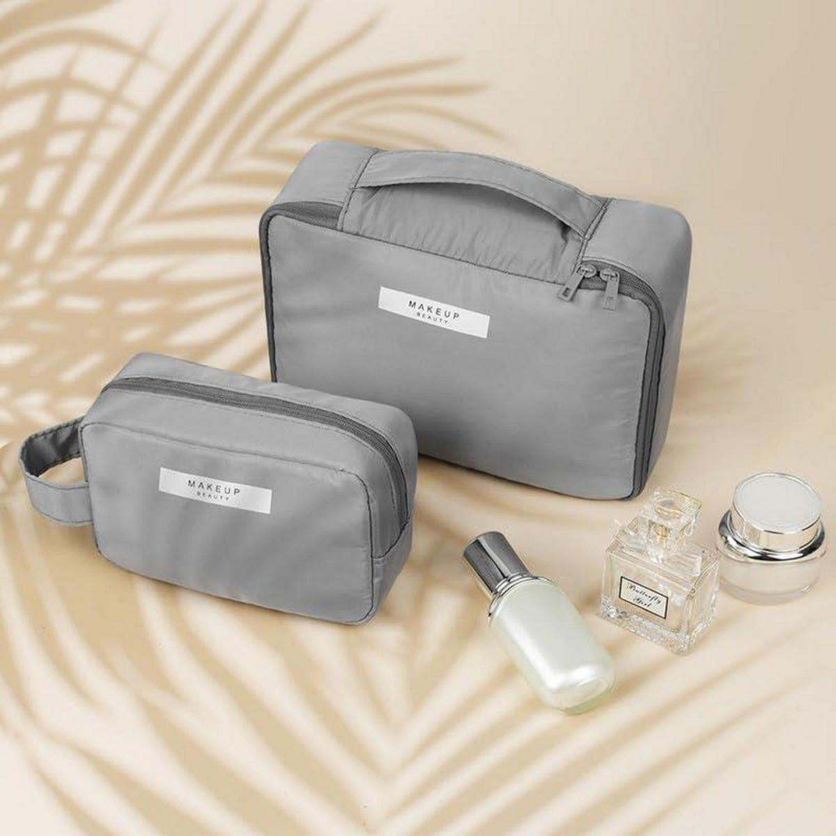 KULTURBEUTEL 2-teiliges Set Grau - Grau, Textil (21/2.5/30cm)