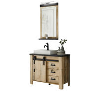 BADMÖBEL-SET 4-teilig, Used Wood hell, anthrazit, Badkombination mit Waschbecken LED Spiegellampe - Eichefarben/Anthrazit, Holzwerkstoff/Metall (95/210/43cm) - Furn.Design