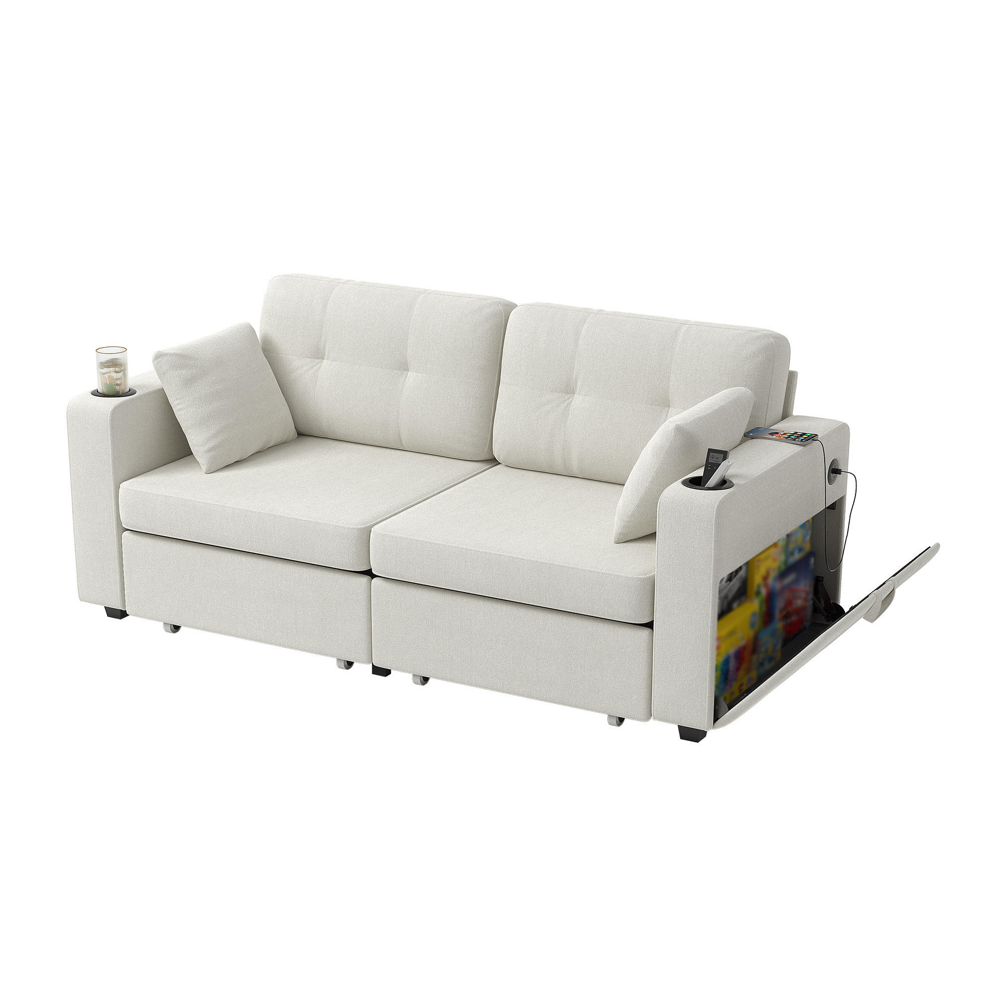 2-SITZER-SOFA 172/75/82 cm mit USB-Anschlüssen, Stauraumschubladen und Getränkehaltern, Chenille, Beige - Beige, Textil (172/82/75cm) - Redom