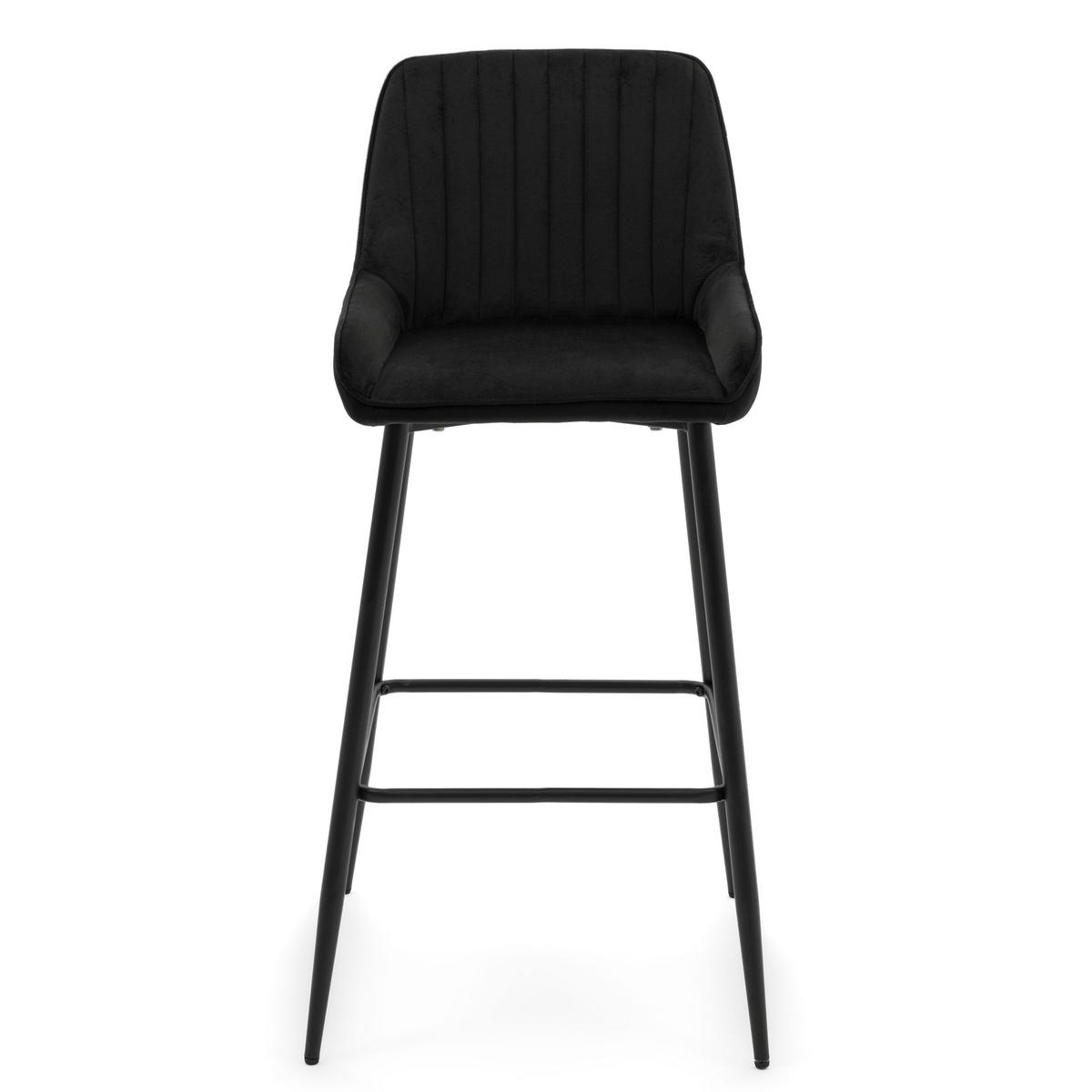 BARHOCKER PASSO gepolstert mit Steppung - schwarz - Samt Velours - Schwarz, Metall (50/95/55cm) - NEW HOME