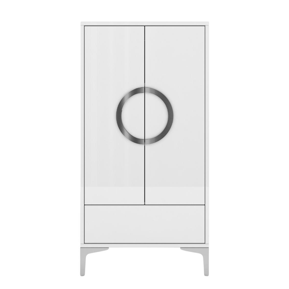 HIGHBOARD Eva, Weiß, Silberne Akzente, Hochglanz - Weiß Hochglanz/Silberfarben, Holzwerkstoff/Metall (60/120/38cm) - Kayani