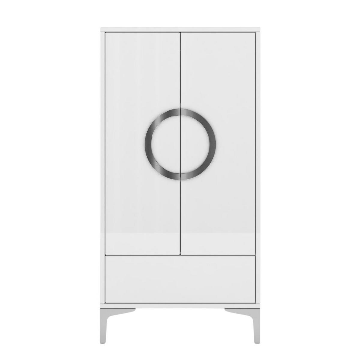 HIGHBOARD Eva, Weiß, Silberne Akzente, Hochglanz - Weiß Hochglanz/Silberfarben, Holzwerkstoff/Metall (60/120/38cm) - Kayani