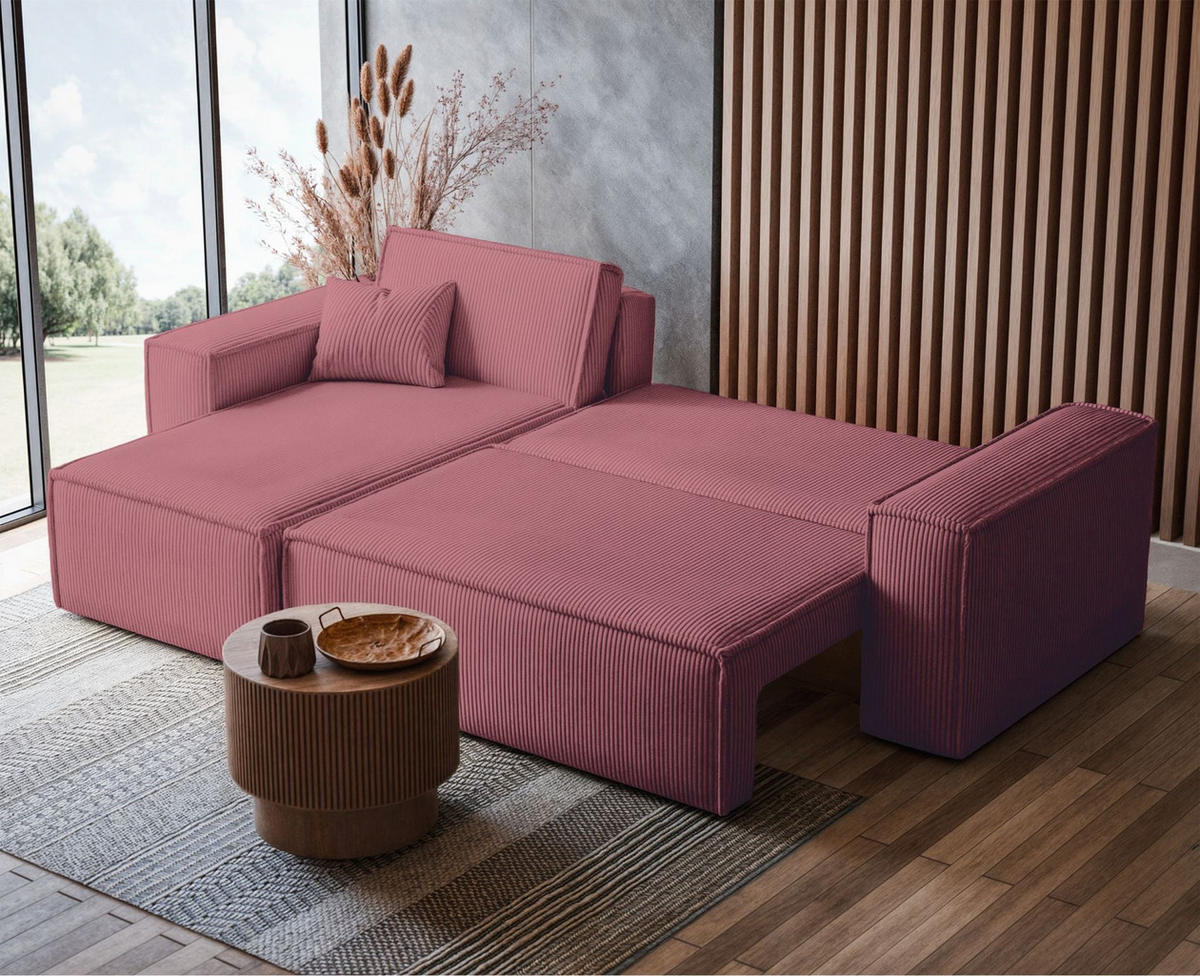 ECKSOFA Scarlo Dunkelrosa Cordbezug - Dunkelrosa/Schwarz, Kunststoff/Textil (244/145cm) - Selsey