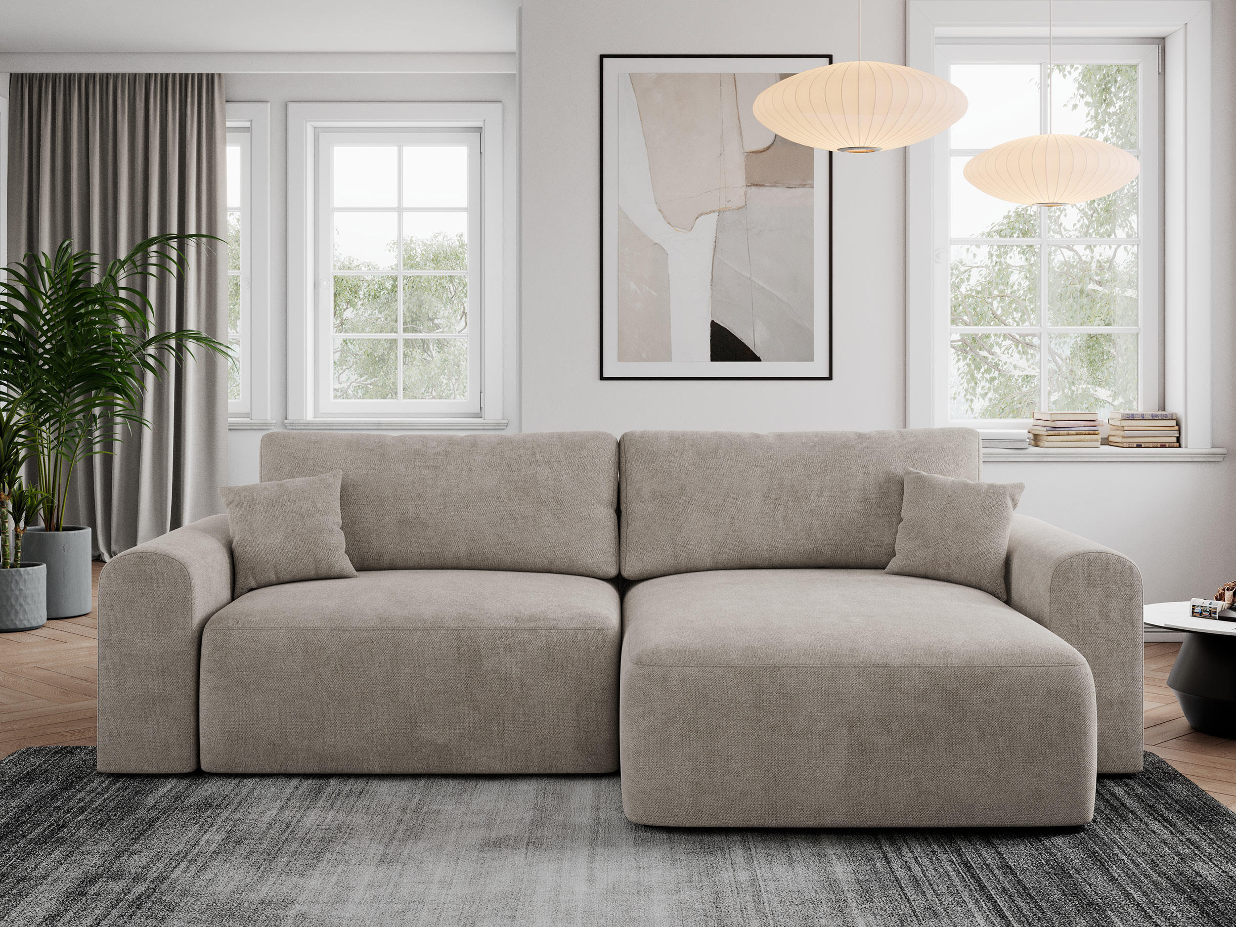 ECKSOFA NELSON Beige Struktur - Beige/Schwarz, Kunststoff/Textil (274/152cm) - MKS