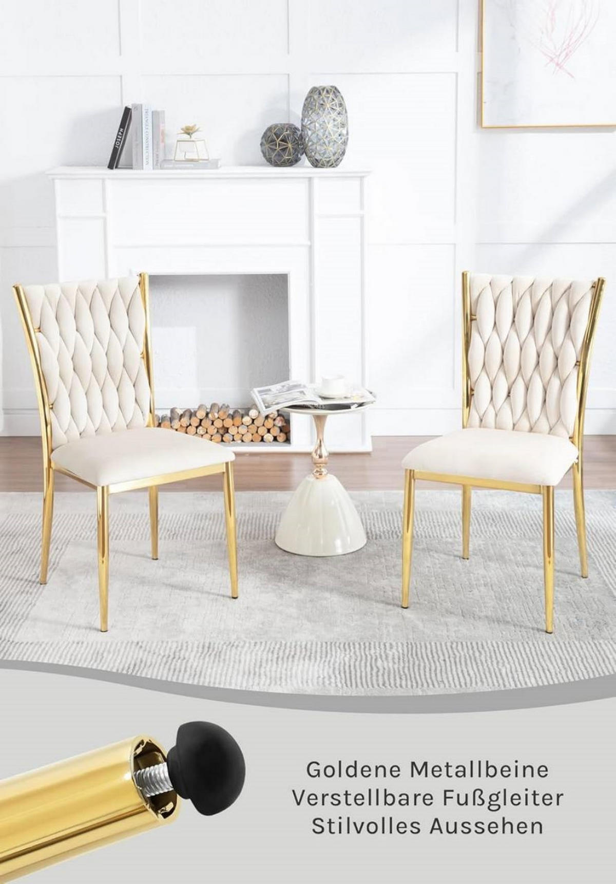 ESSZIMMERSTUHL 6er Set hohe Rückenlehne, Samt, Creme - Creme, Kunststoff/Textil (46/94.5/48cm) - Woltu