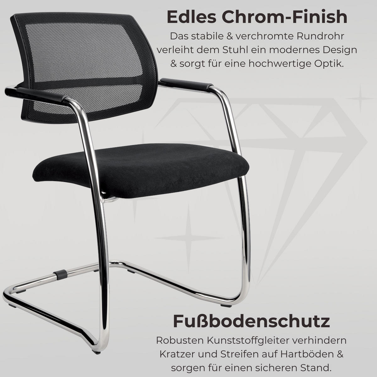 FREISCHWINGER Besucherstühle (2er-Set) 59/56/81 cm in Netzrücken schwarz - Schwarz, Metall (56/81/59cm) - bümö