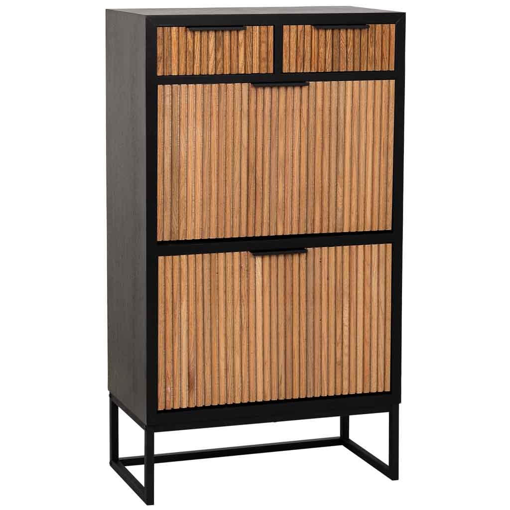SCHUHREGAL mit 2 schubladen und 2 türen, holz und metall, 70x32x120 cm - Braun, Holz (70/120/32cm) - Wanderlust