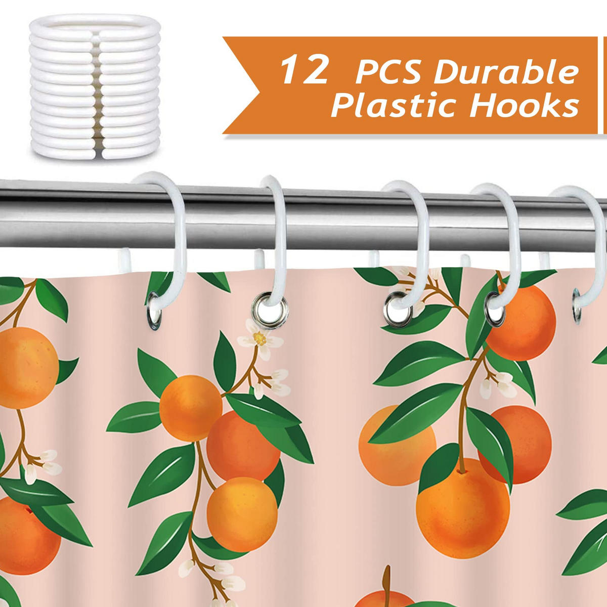 DUSCHVORHANG Orange wasserdicht schimmelresistent mit Haken - Orange, Textil (220/180cm) - MCBOSON