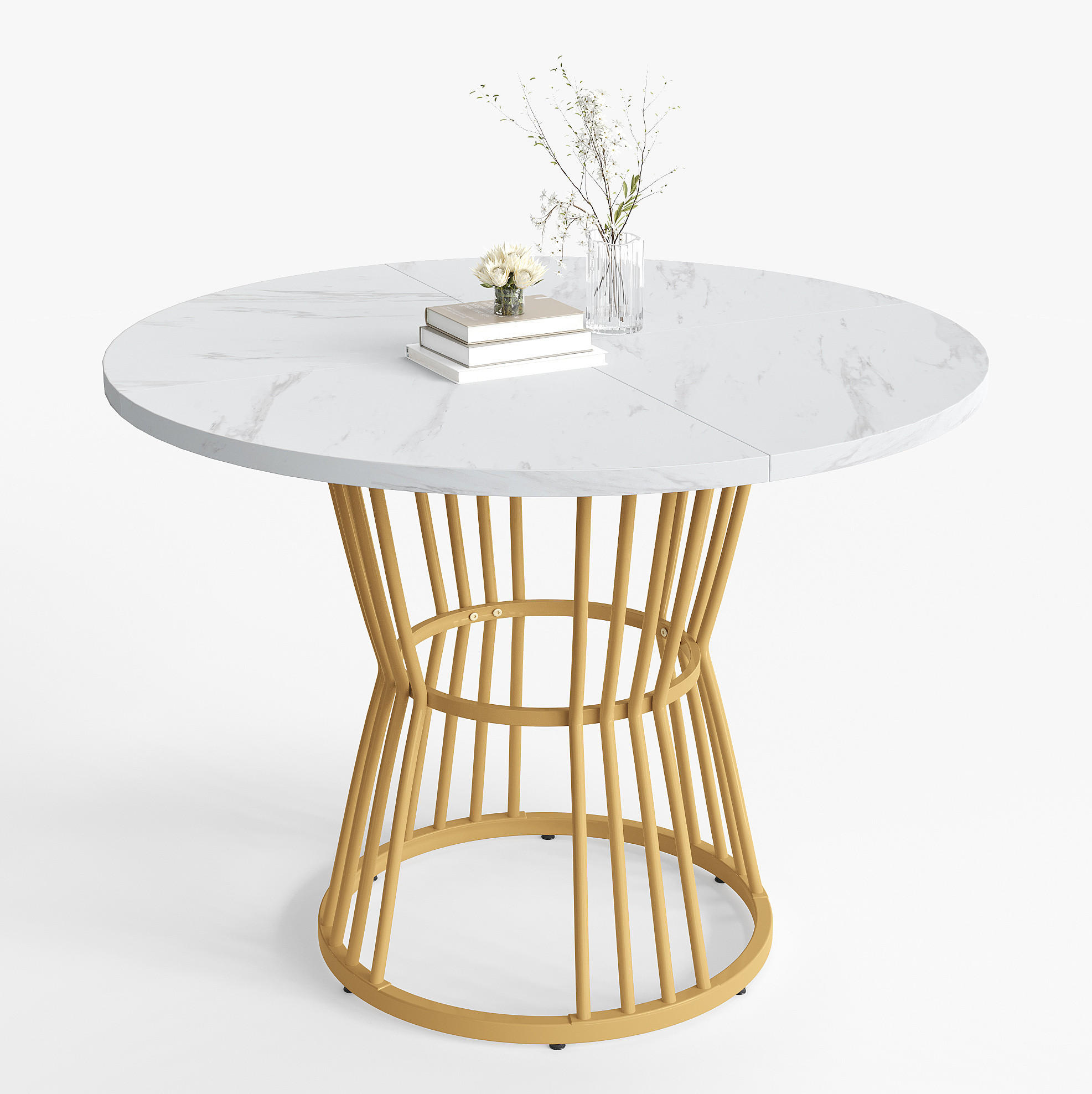 MIZA iz MDF, premer 100 cm, bela, okrogla z marmornim dekorjem - bela, leseni material (100/100/75cm) - BEAOK