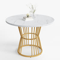 STÔL z MDF, priemer 100 cm, biely, okrúhly s mramorovým dekorom - biela, kompozitné drevo (100/100/75cm) - BEAOK