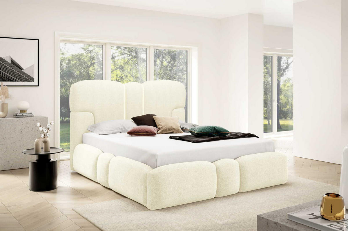 POLSTERBETT 180x200 Safron mit LED, Metall-Lattenrost, Creme - Creme, Holz/Textil (180/200cm) - Emporius