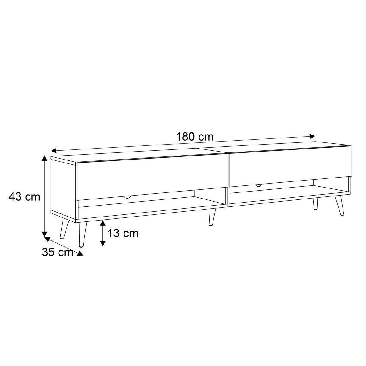 LOWBOARD TV-Schrank CALANTE 180 cm auf schrägen schwarzen Beinen - Kaschmir/Schwarz, Holzwerkstoff/Metall (180/43/35cm) - Lookway