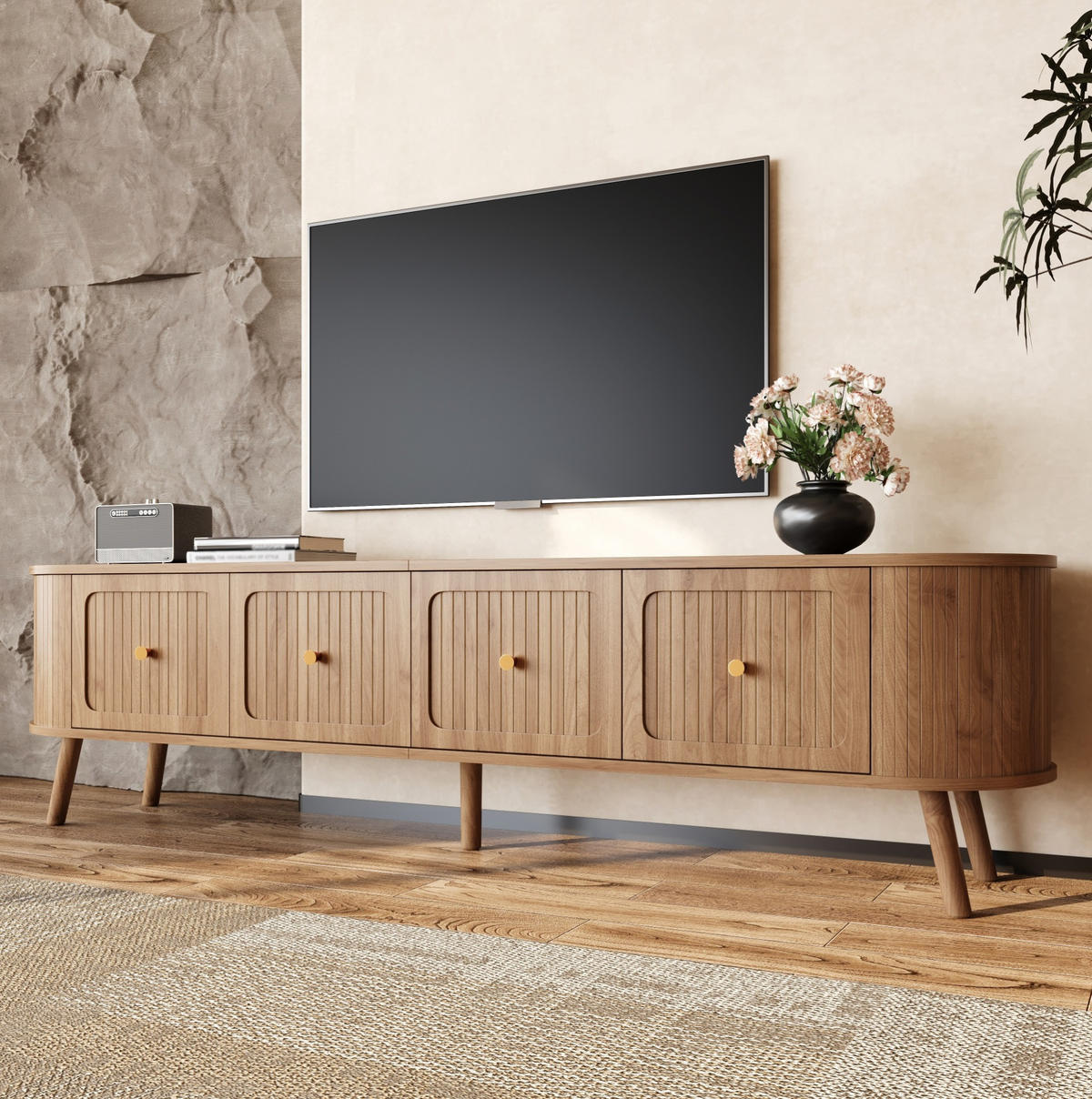 LOWBOARD 180/38/47 cm aus MDF und Holzwerkstoff mit Klapptüren Eichenfarben - Braun, Holzwerkstoff (180/47/38cm) - Modenvie