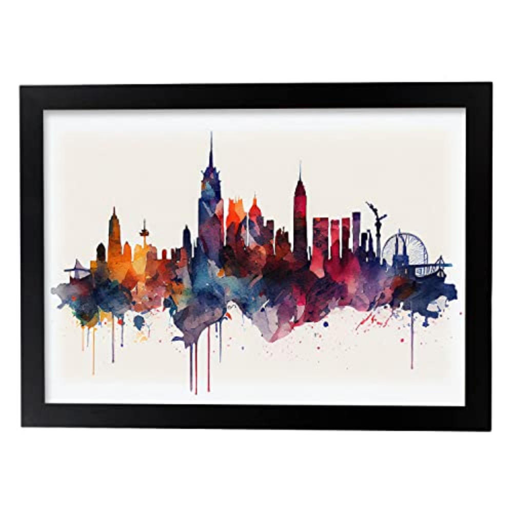 POSTER Newyork 1 Im Aquarell-Stil. A3 Schwarzer Rahmen - Schwarz, Papier (29.7/5/42cm) - Nacnic