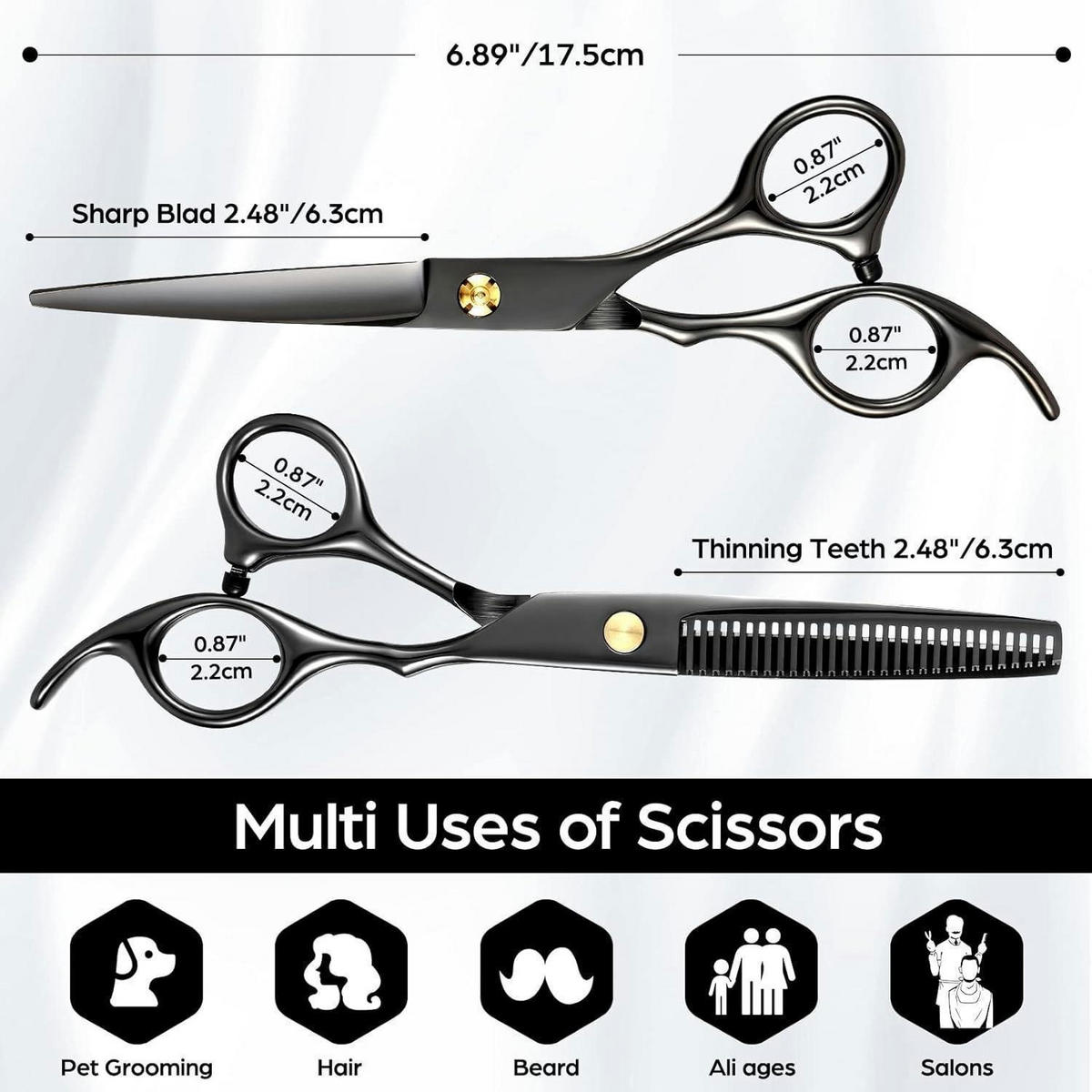 FRISEURSCHEREN Set 8-teilig Schwarz - Schwarz, Metall (8/1.5/17.5cm)