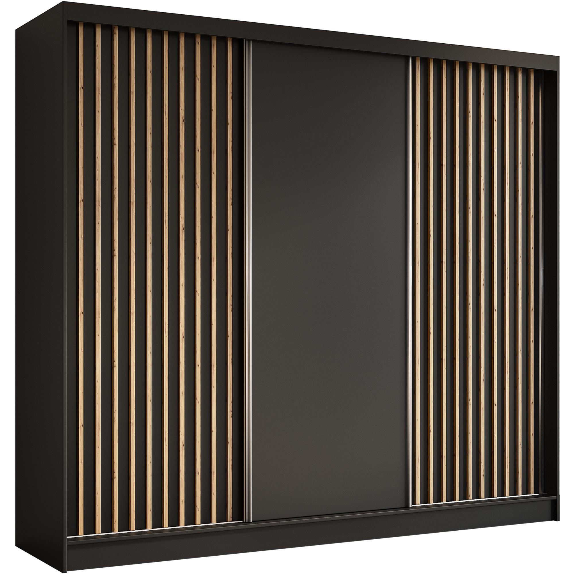 SCHWEBETÜRENSCHRANK Helios 240/216/61 schwarz+eiche Artisan mit Schubladen - Schwarz/Eiche Artisan, Holzwerkstoff (240/216/61cm) - Beautysofa