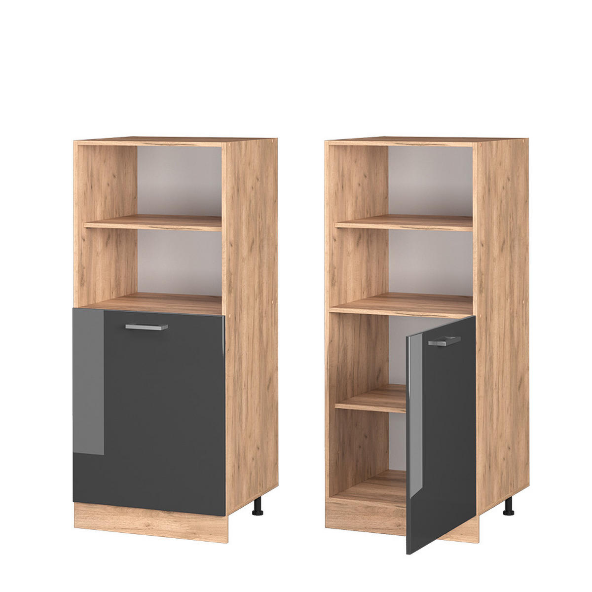 HERDUMBAUSCHRANK R-Line Anthrazit Hochglanz 60 cm - Honigeiche/Schwarz Hochglanz, Holzwerkstoff (60/143/57cm) - Vicco