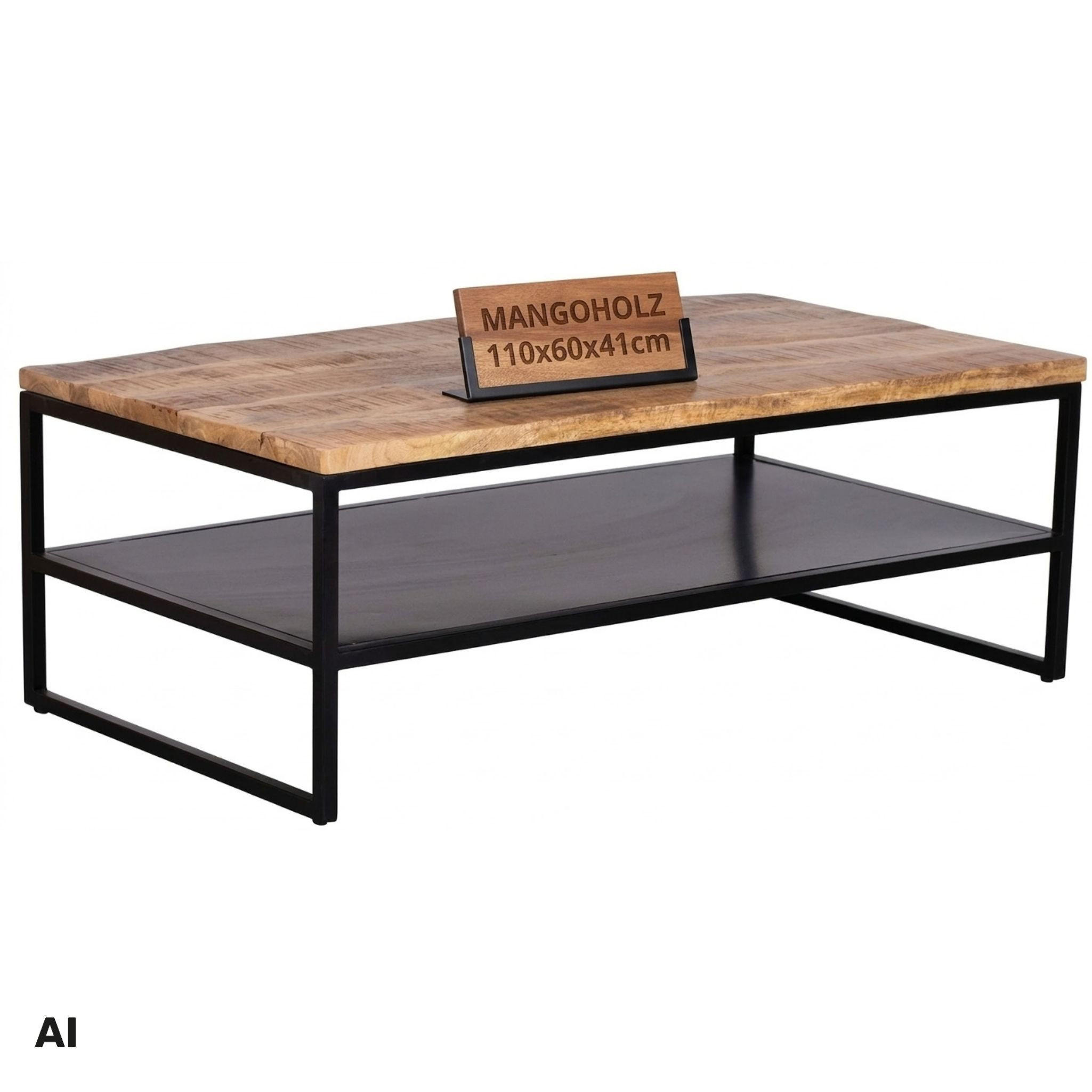 COUCHTISCH Sicilia - Schwarz/Naturfarben, Holz/Metall (60/110/41cm) - Mr. Deko