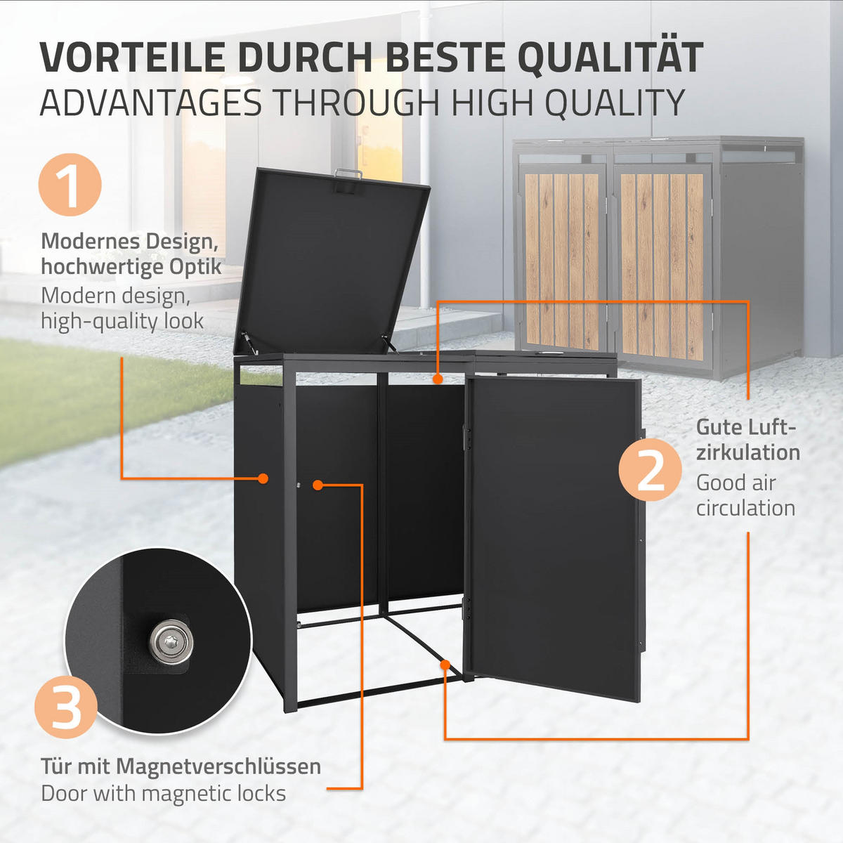 MÜLLTONNENBOX 2er 240L 132x80x120 cm Anthrazit-Eiche hell aus Stahl - Hellbraun, Metall (80/120/132cm) - ML-DESIGN