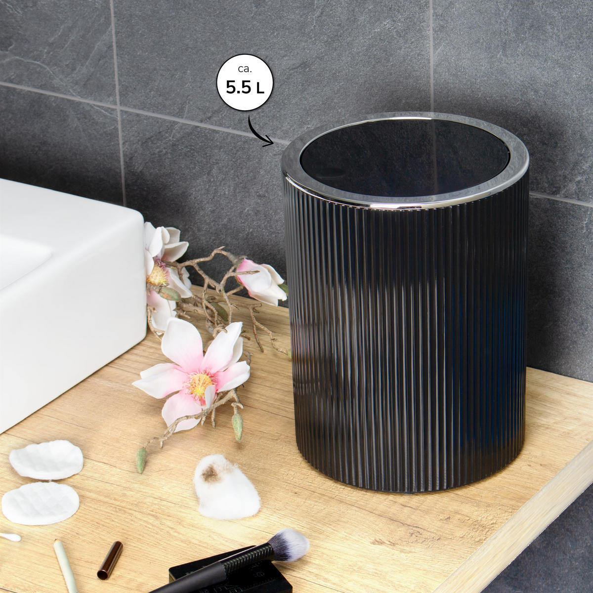 KOSMETIKEIMER 2er-Set, GAVELLO schwarz, Kunststoff - Schwarz, Kunststoff (12.5/16.3/12.5cm) - bremermann