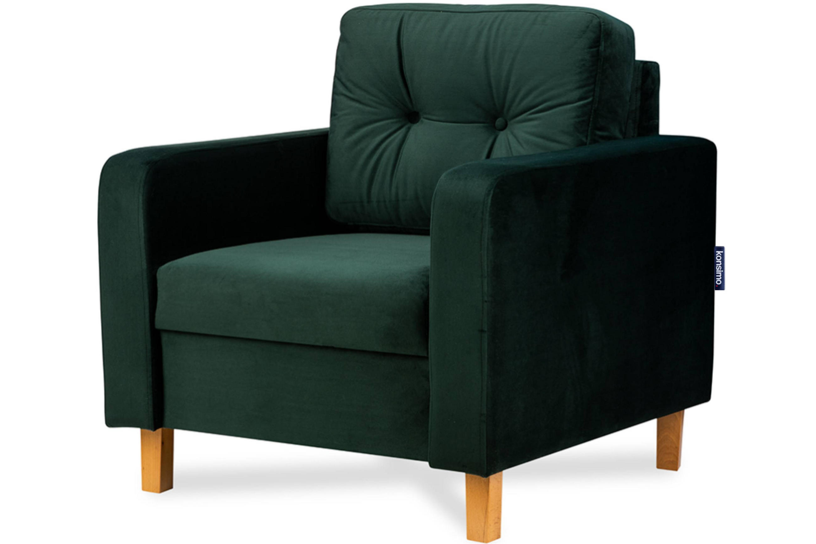 SESSEL ERISO mit Armlehnen und angenehmer Stoff zum Anfassen, Velour-Stoff, dunkelgrün - Dunkelgrün/Braun, Textil (80/75/75cm) - KONSIMO®
