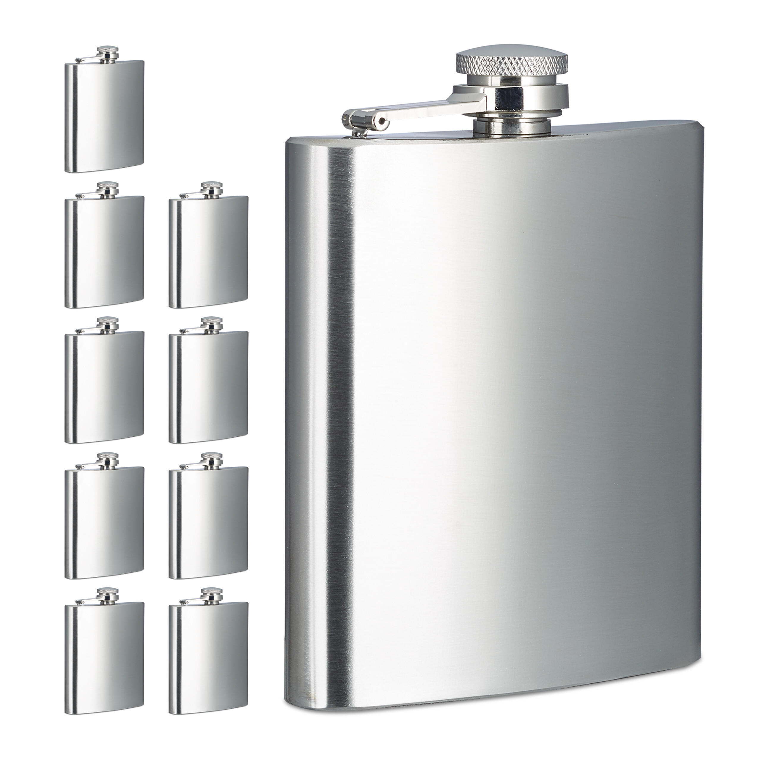 10XMINI fľaša - strieborná, kov (9.5/12.5/2cm) - Relaxdays