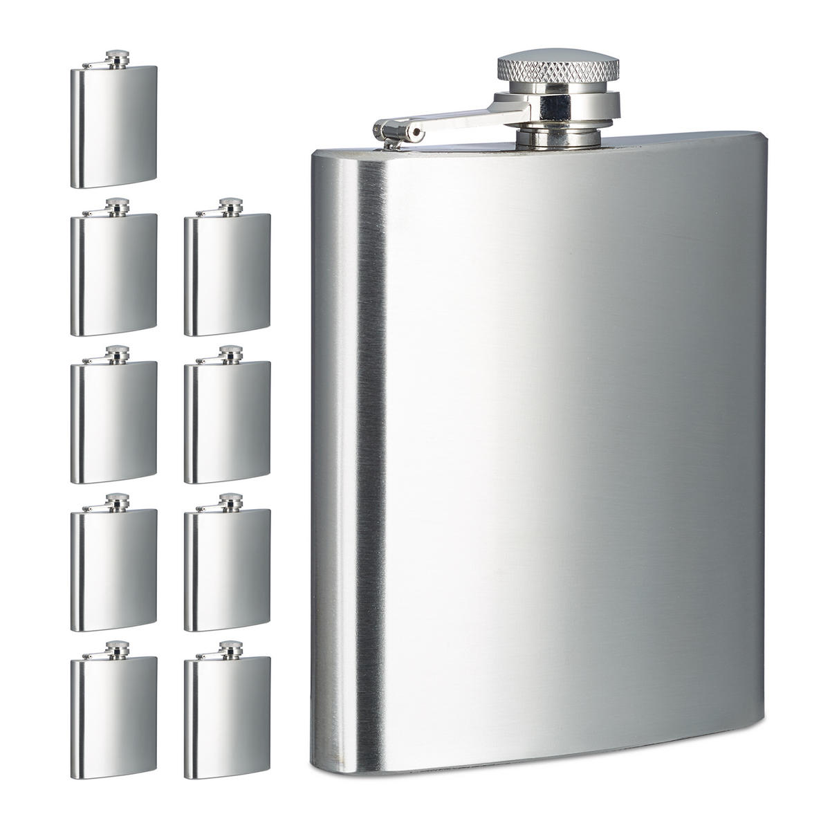 10XMINI fľaša - strieborná, kov (9.5/12.5/2cm) - Relaxdays