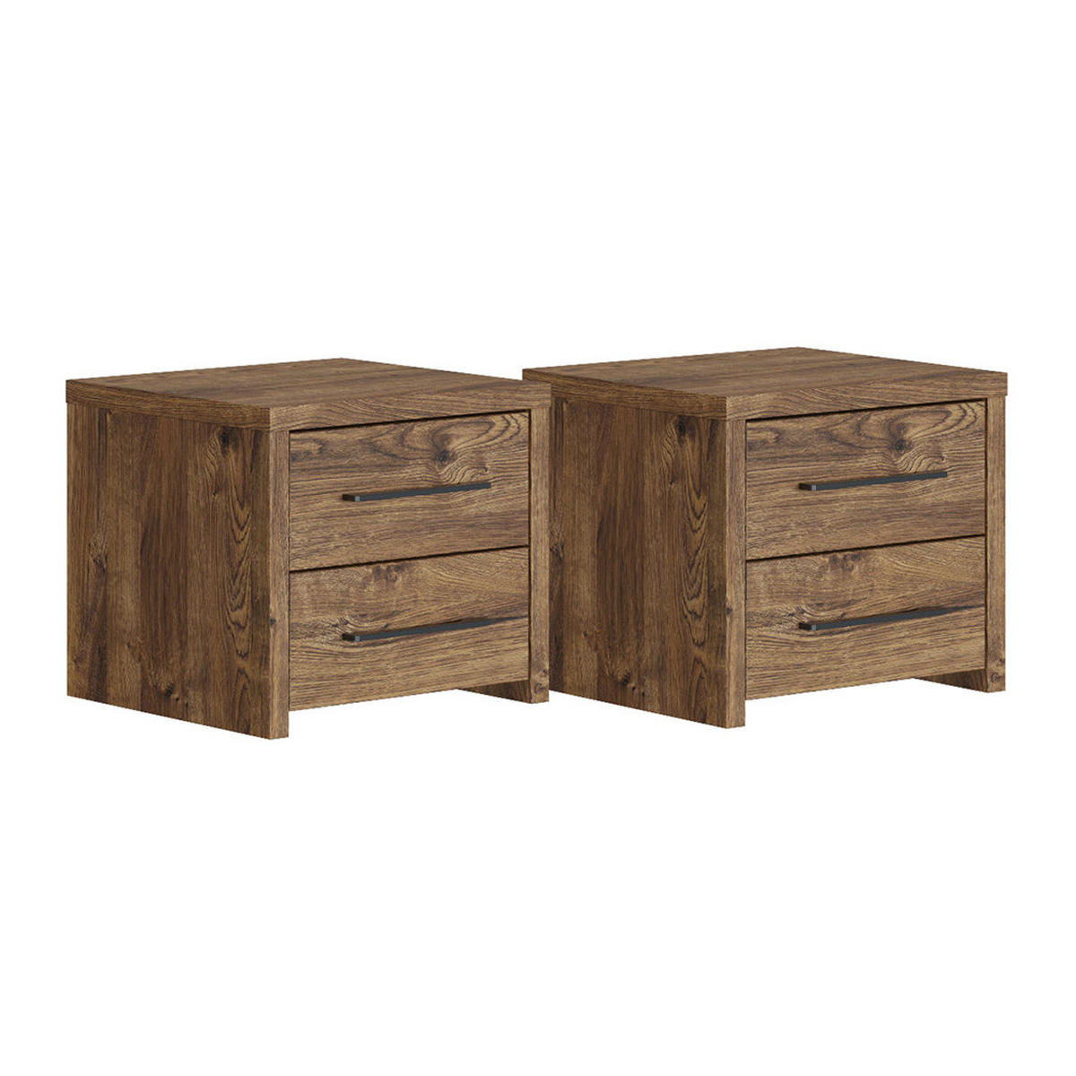 NACHTKONSOLEN 2ER SET Eiche ribbeck je 43 / 35 / 39cm - Eichefarben/Schwarz, Holz/Holzwerkstoff (43/39/35cm) - Feldmann-Wohnen