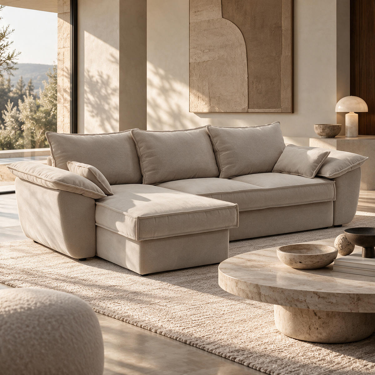LINKSECK-SCHLAFSOFA SASHA Samt Beige 257cm - Beige, Textil (168/257cm) - Sia Home