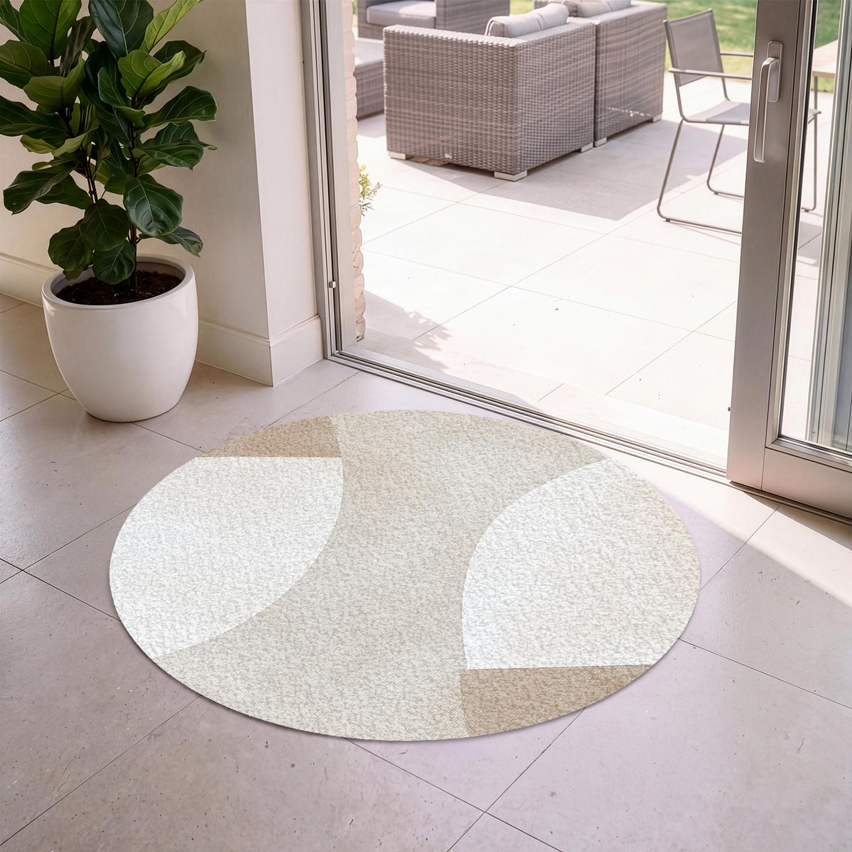 FUSSMATTE Braun - Japandi - Abstrakt Schmutzfangmatte 120x120 cm - Beige, Kunststoff (120/120cm) - MuchoWow