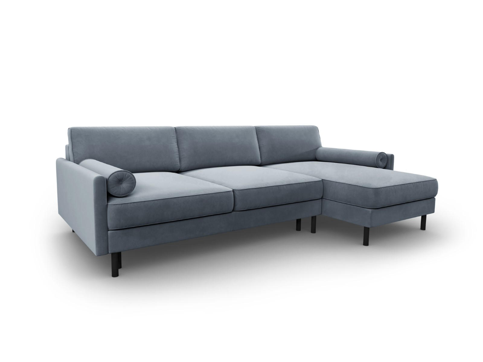 AUSKLAPPBARES-ECKSOFA rechts mit Container Scott aus Samt hellblau 5 Sitzplätze - Hellblau, Textil (142/212cm) - Micadoni