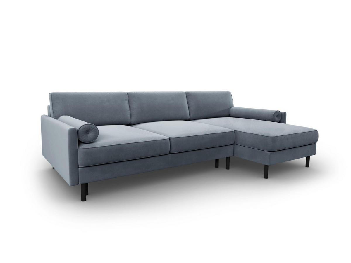 AUSKLAPPBARES-ECKSOFA rechts mit Container Scott aus Samt hellblau 5 Sitzplätze - Hellblau, Textil (142/212cm) - Micadoni