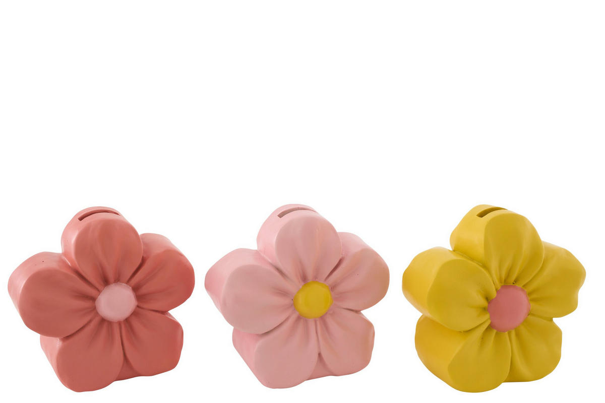 SPARSCHWEIN BLUME (3ER SET) - Multicolor, Glas/Naturmaterialien (7.5/16/16.5cm) - J-Line