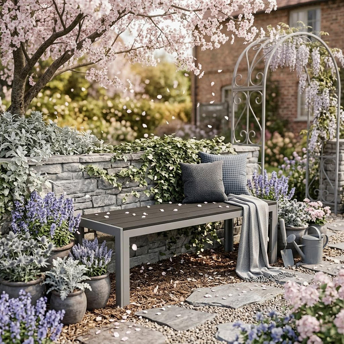 GARTENBANK Cheltenham 120x35x40cm, Gestell aus Aluminium + Sitzfläche Akazie BxTxH: 120x40x35 cm - Grau, Holz (120/35/40cm) - TPFGarden