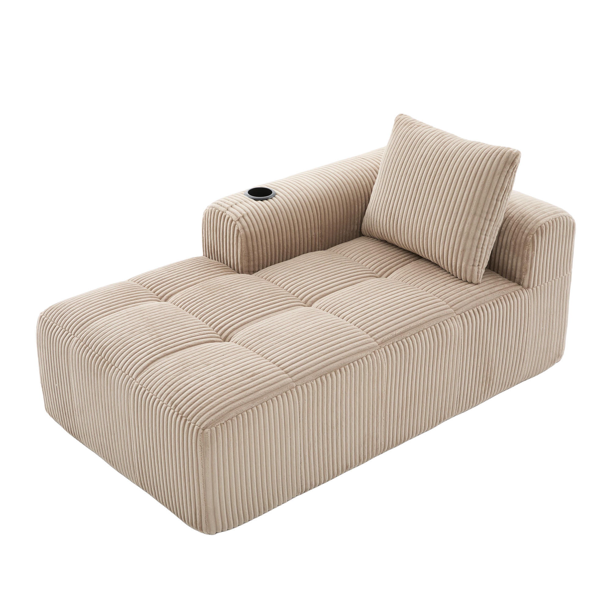LOUNGESESSEL Cord mit Seitenfächern und Becherhalter 158/93/61 cm Sandfarben - Sandfarben, Textil (93/61/158cm) - Redom
