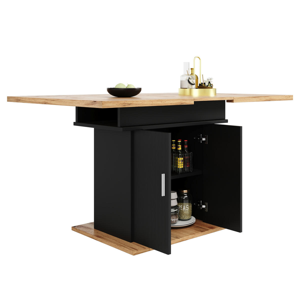 ESSTISCH 110-140x70x76 cm in Schwarz aus MDF mit flexiblem Stauraum ausziehbar - Schwarz, Holzwerkstoff (140/70/76cm) - Modfu