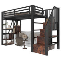 HOCHBETT 90/200 cm aus Metall und MDF mit LED-Lichtleiste, Stauraumstufen und Schutzgeländer, Schwarz - Schwarz, Holzwerkstoff (90/200cm) - Redom