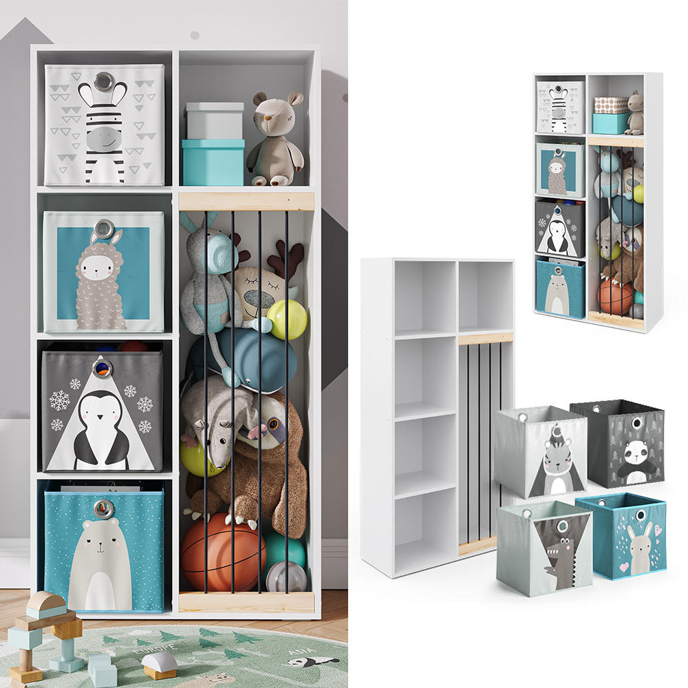 KINDERREGAL Marvin Weiß 72 x 143 cm mit 4 Faltboxen opt.2 - Weiß, Holzwerkstoff (72/143/29.1cm) - Vicco