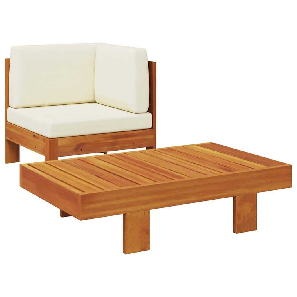 GARTEN-LOUNGE-SET 2-teilig Mit CremeWeißen Kissen Akazienholz - Weiß, Holz - vidaXL