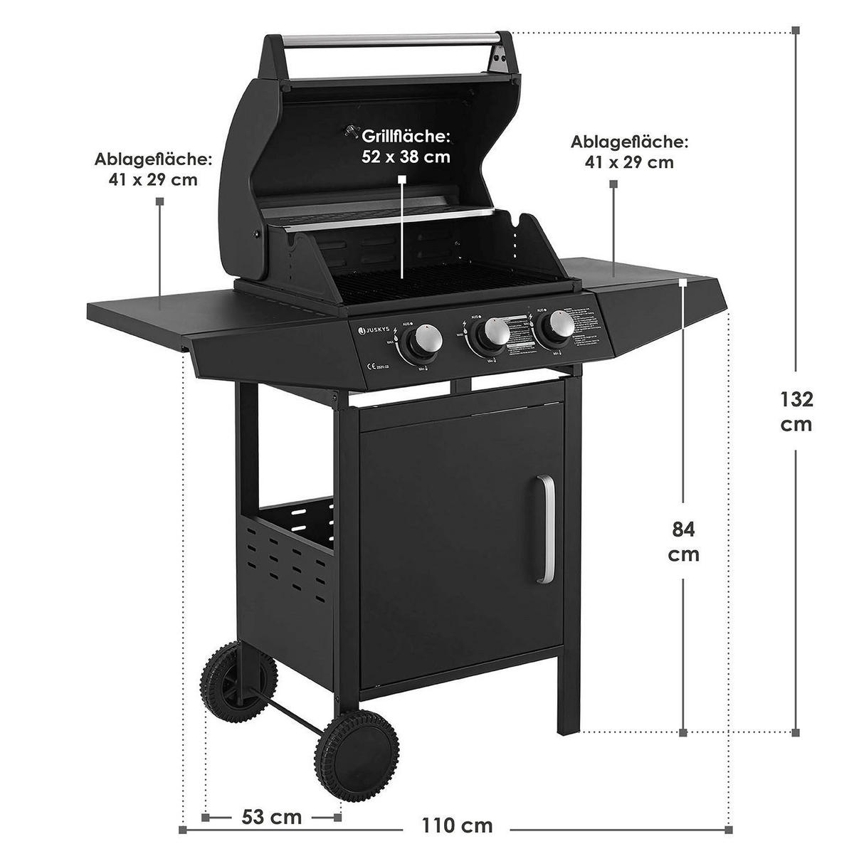 GASGRILL Louisiana schwarz - Schwarz, Metall (110/132/53cm) - Juskys