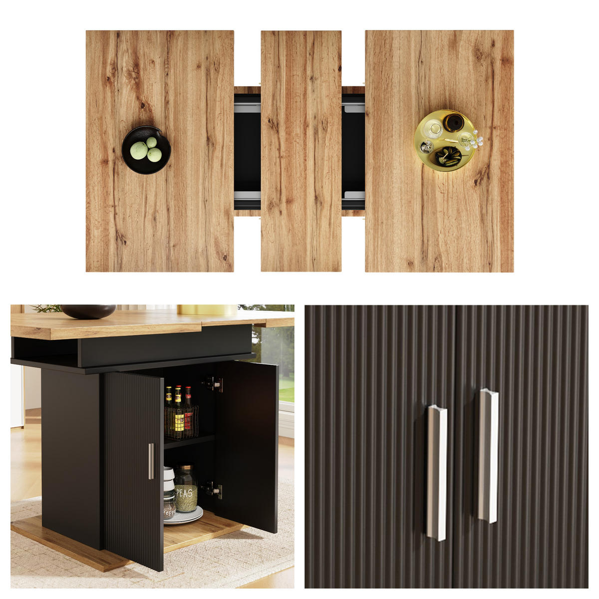 AUSZIEHBARER Esstisch mit Stauraum, für 6–8 Personen - Multicolor, Holz (140/70/76cm) - Meubles Cosy