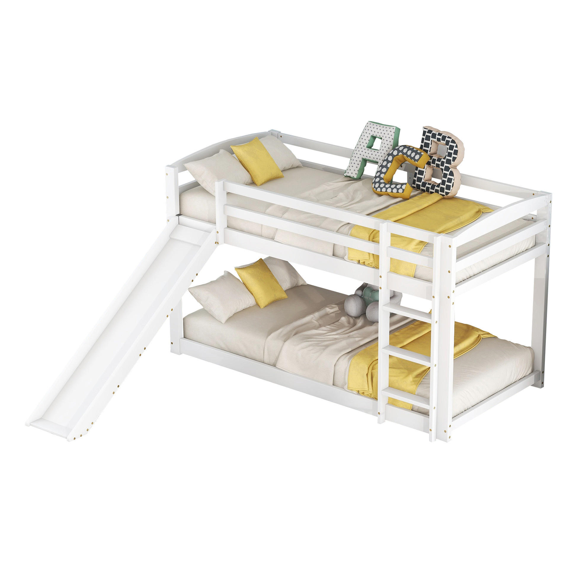 ETAGENBETT 90/200 cm weiß mit Rutsche aus massivem Holz - Weiß, Holz (90/200cm) - OKWISH
