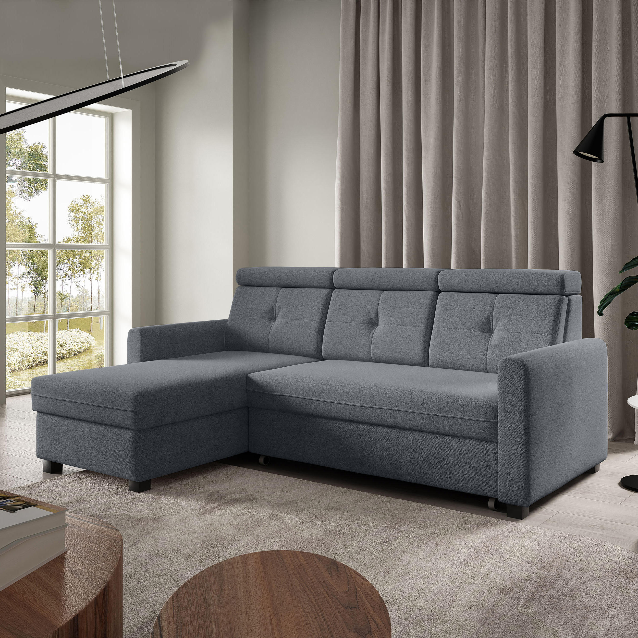 ECKSCHLAFSOFA Milano, Grau, links - Schwarz/Grau, Textil (217/166cm) - Beautysofa