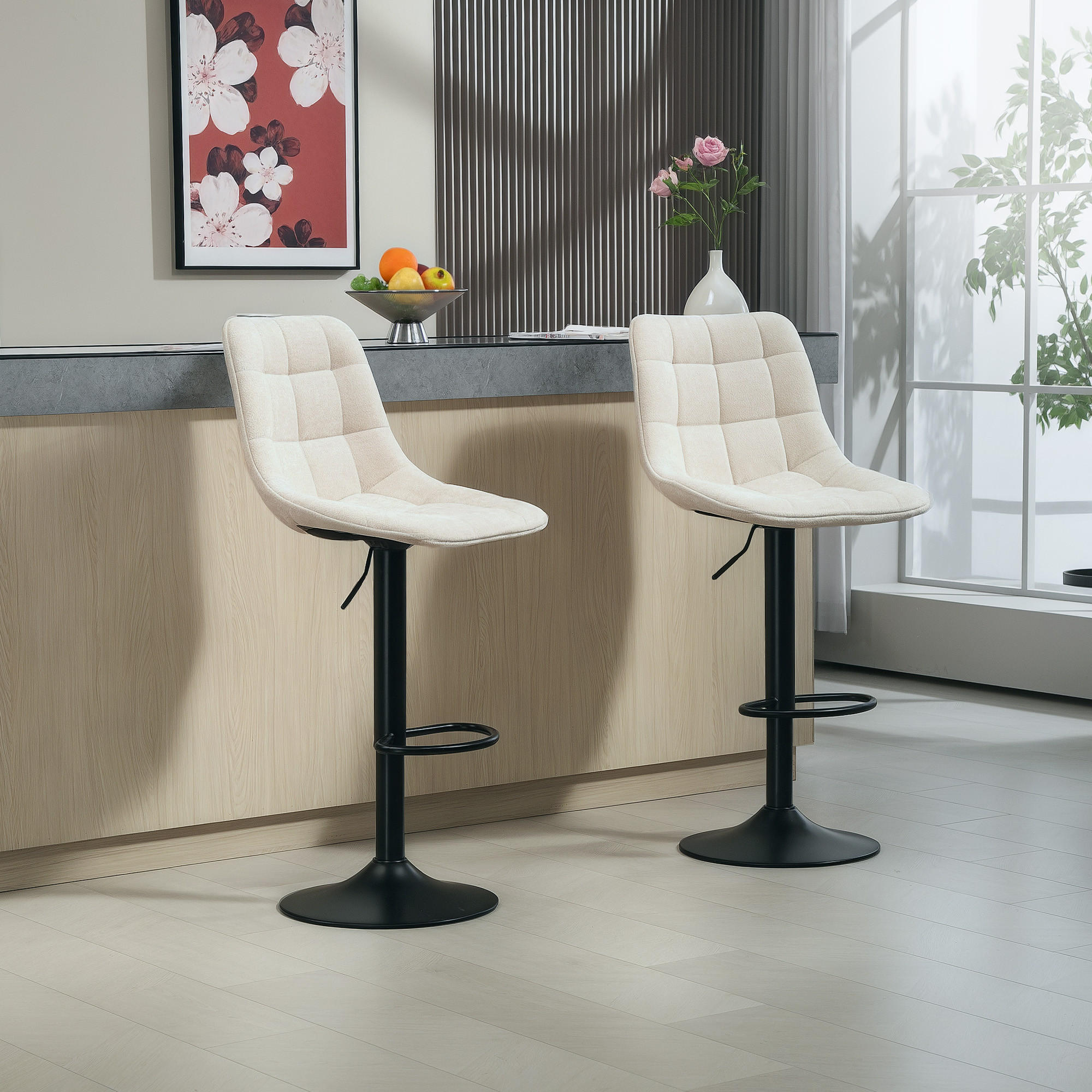 BARHOCKER 2er Set, Höhenverstellbar, Beige - Beige, Kunststoff (53/117/47cm) - HOMCOM
