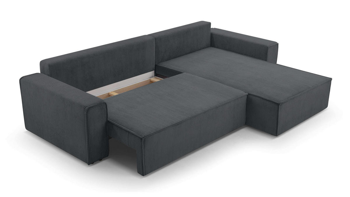 ECKSOFA L Form Cedria Grey 287/145/85 cm mit Schlaffunktion - Schwarz/Grau, Kunststoff/Textil (287/145cm) - AX Living